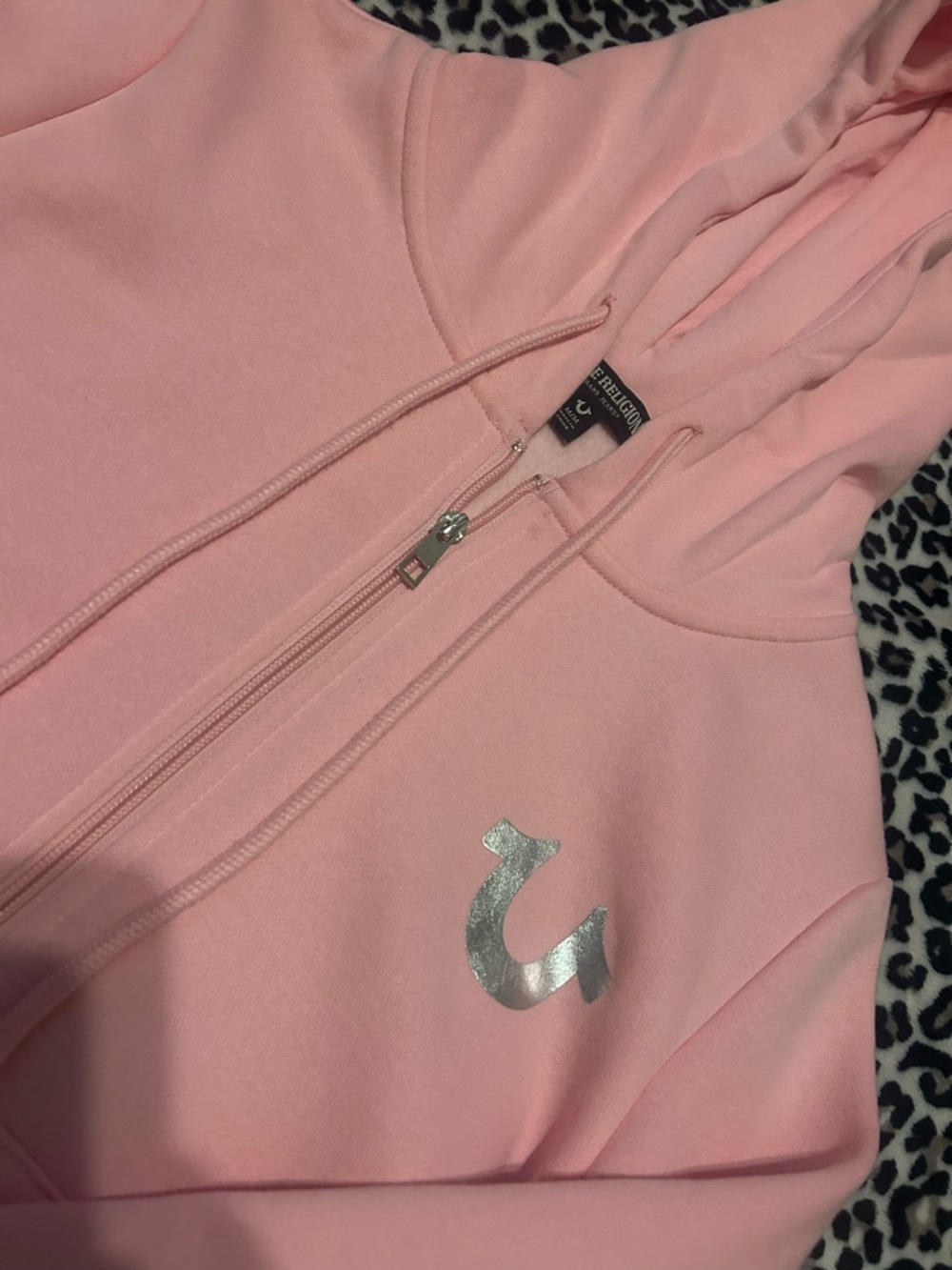 True Religion light Pink Rhinestone Script zip up - Picture 5 of 7